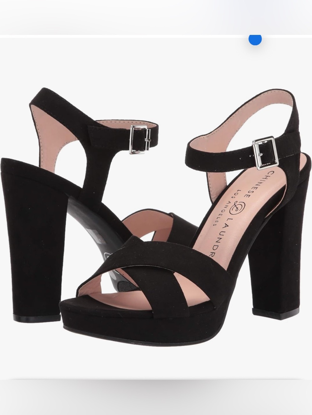 Chinese Laundry Black Suede Platform Block Heel Sandals